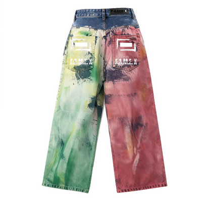 The PAiNtR paint splatter wide leg denim jeans back print view | F.A.M.E. X streetwear