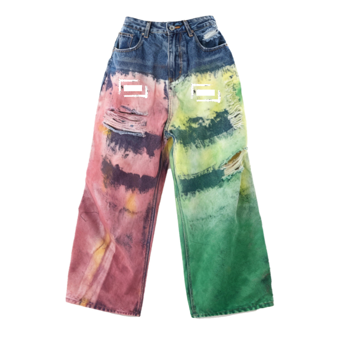 The PAiNtR paint splatter wide leg denim jeans front view | F.A.M.E. X streetwear