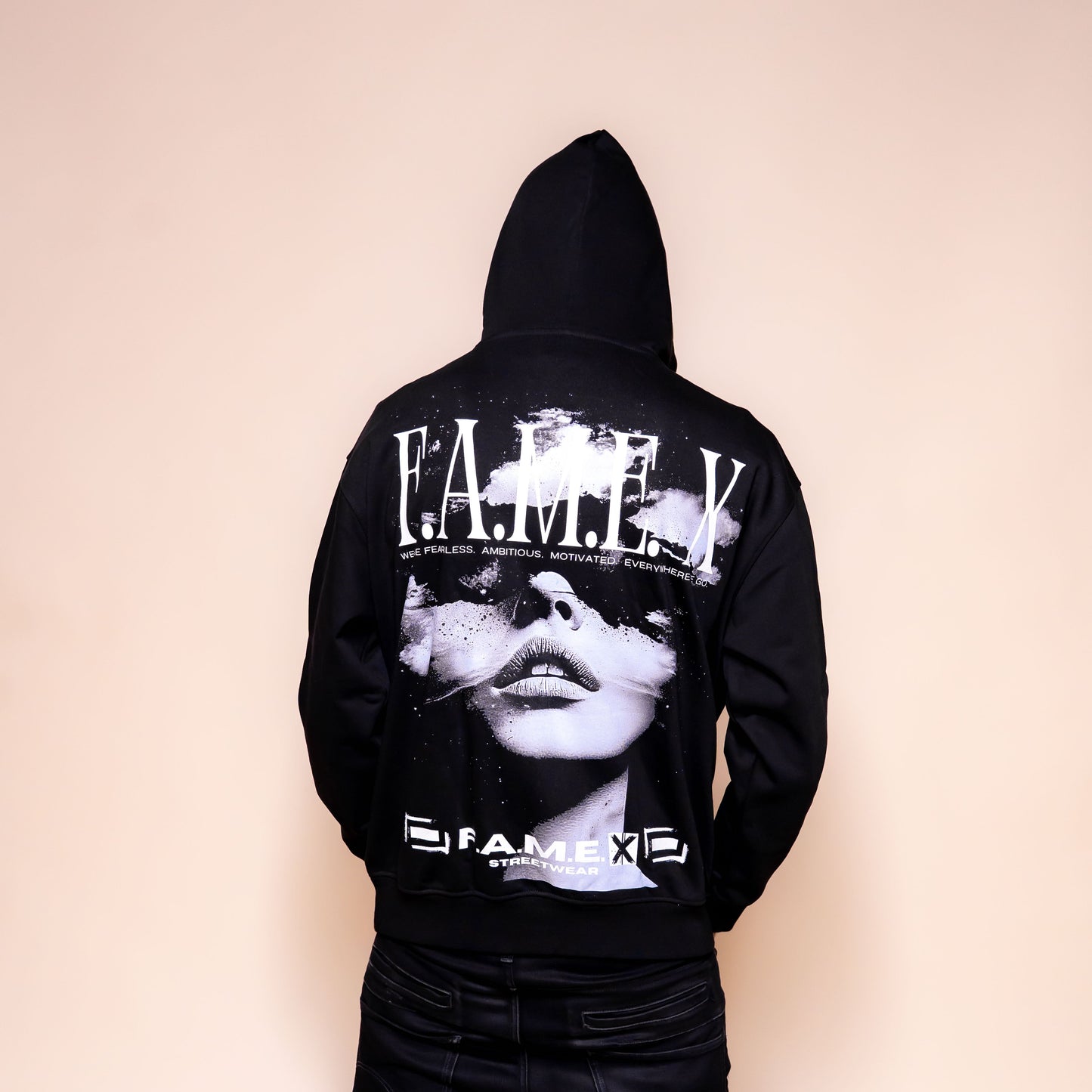 Star Gazer celestial pop art hoodie on model | F.A.M.E. X streetwear