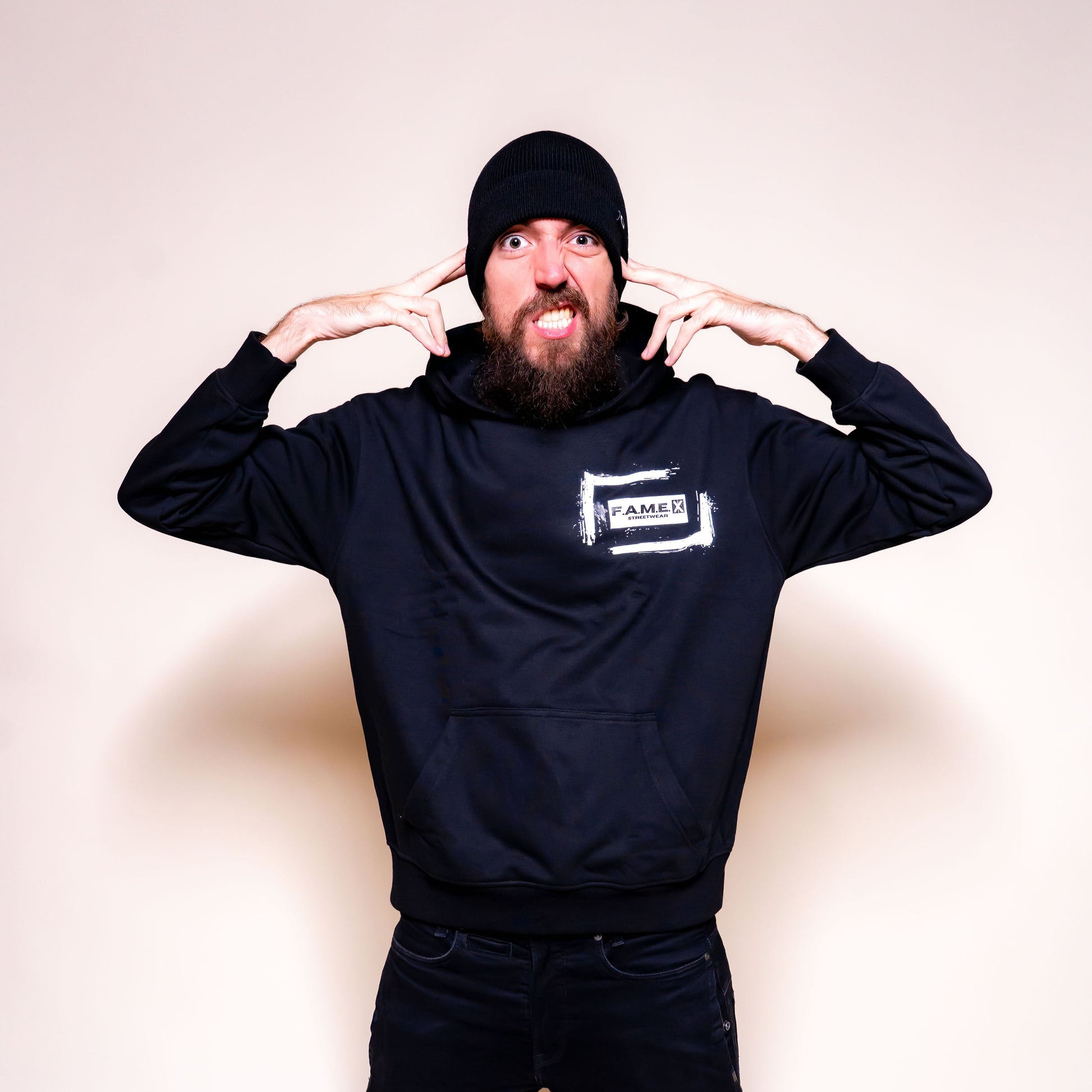 Star Gazer celestial pop art hoodie on model | F.A.M.E. X streetwear