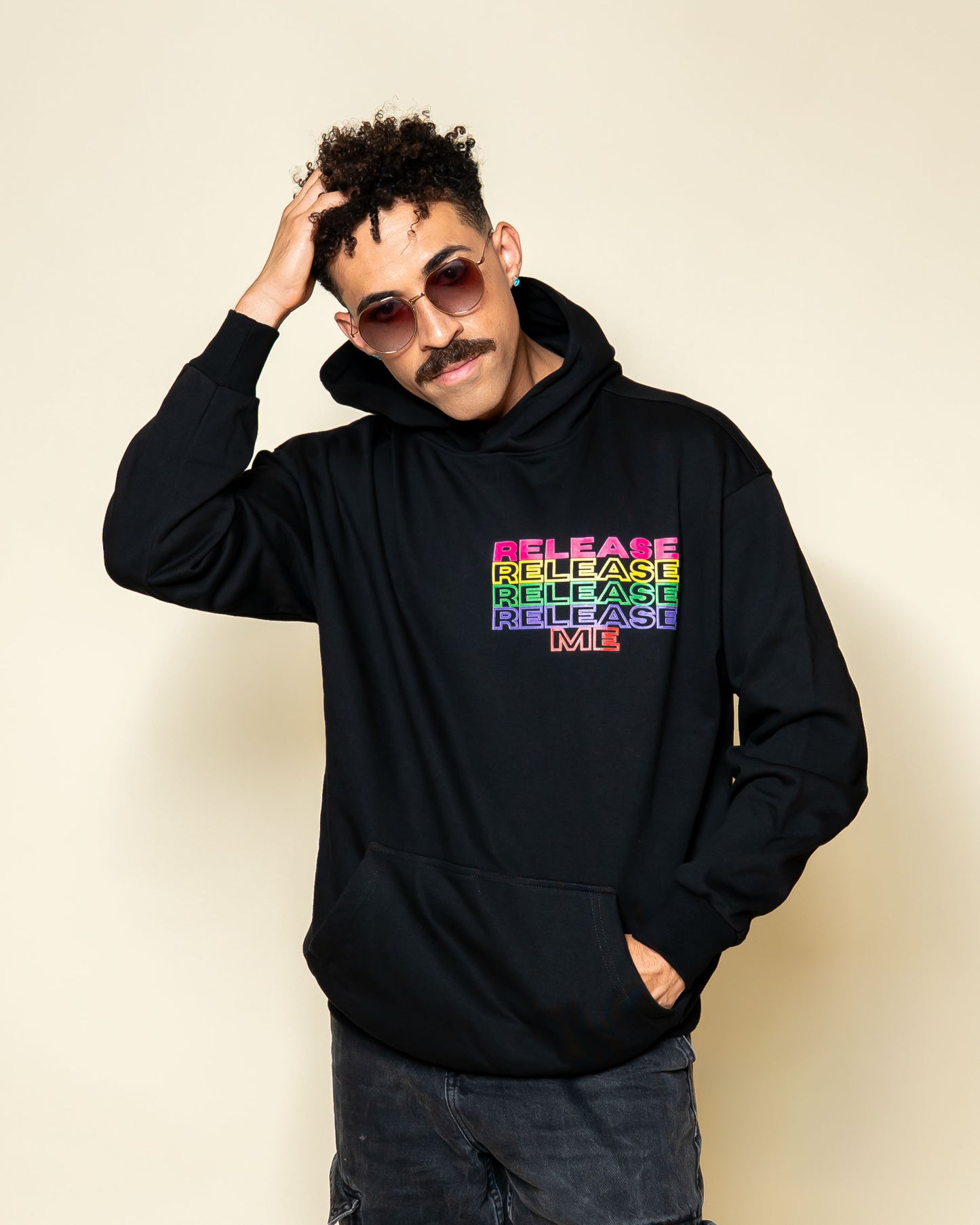Release Me expressionist catharsis pop art hoodie on model | F.A.M.E. X streetwear