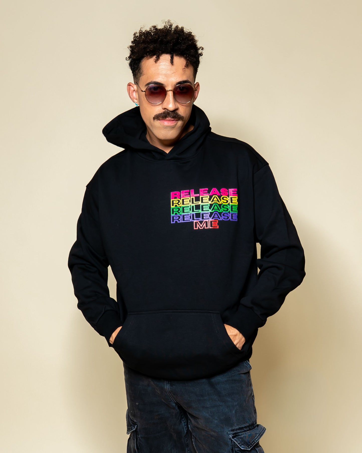 Release Me expressionist catharsis pop art hoodie on model | F.A.M.E. X streetwear