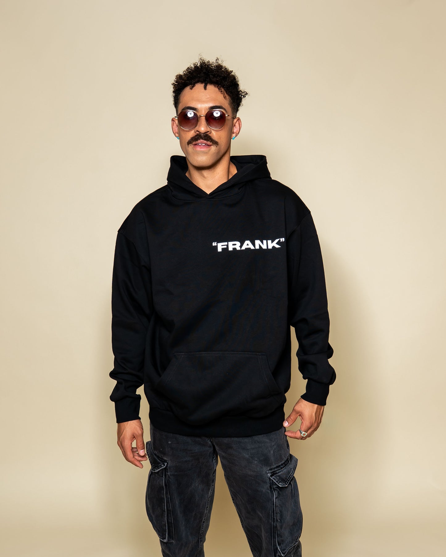 Frank Frankenstein parody art hoodie on model | F.A.M.E. X streetwear