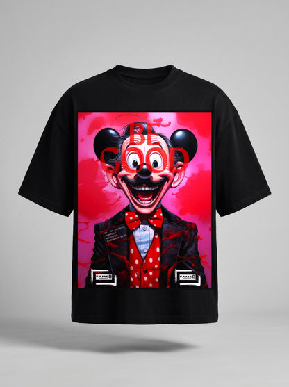 BE GOOD horror pop cartoon mascot parody art graphic tee shirt in black | F.A.M.E. X streetwear
