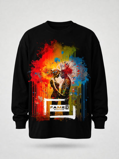 Blown Away pop art couple explosion long sleeve shirt in black | F.A.M.E. X streetwear