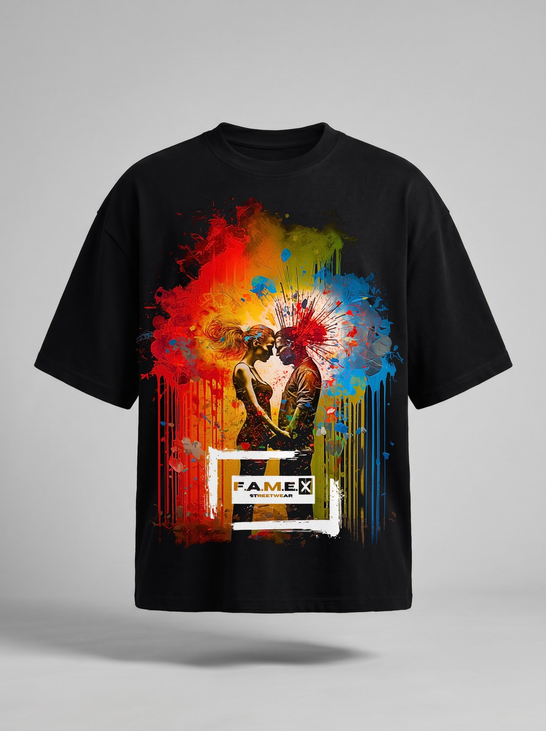 Blown Away pop art couple explosion graphic tee shirt in black | F.A.M.E. X streetwear