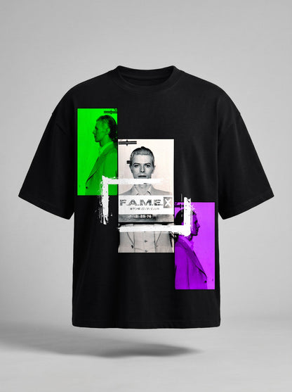 David Bowie 1976 mugshot parody art graphic tee shirt in black | F.A.M.E. X streetwear