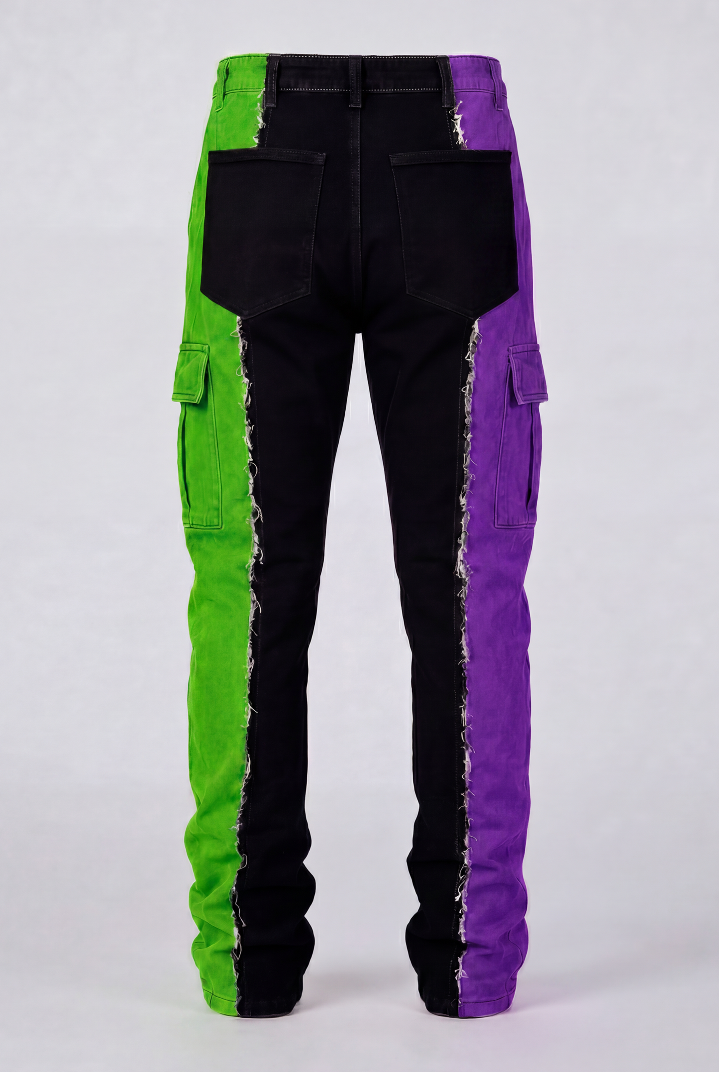 DIE ON SET split color panel denim jeans pre-order back print view | F.A.M.E. X streetwear