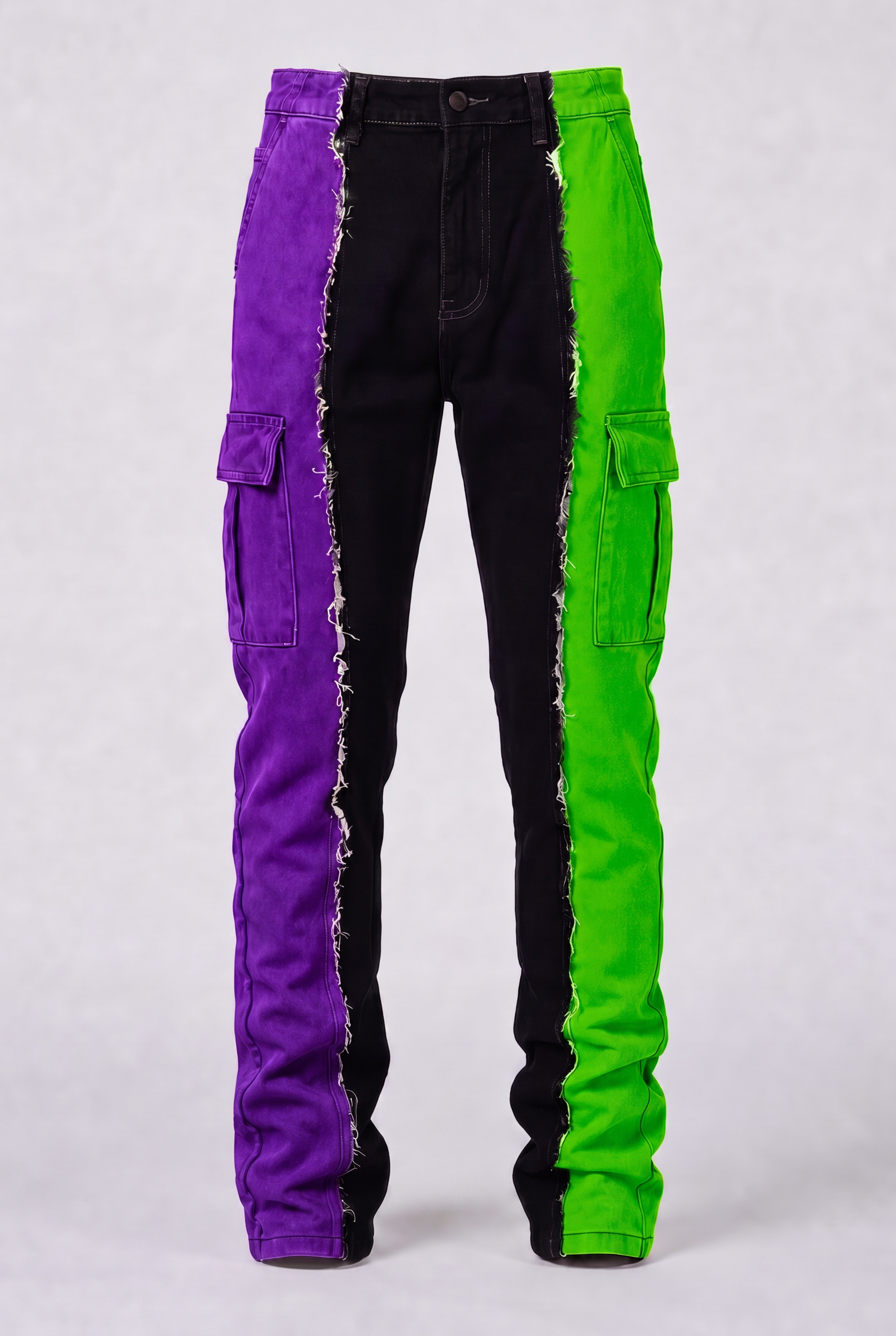 DIE ON SET split color panel denim jeans pre-order front view | F.A.M.E. X streetwear