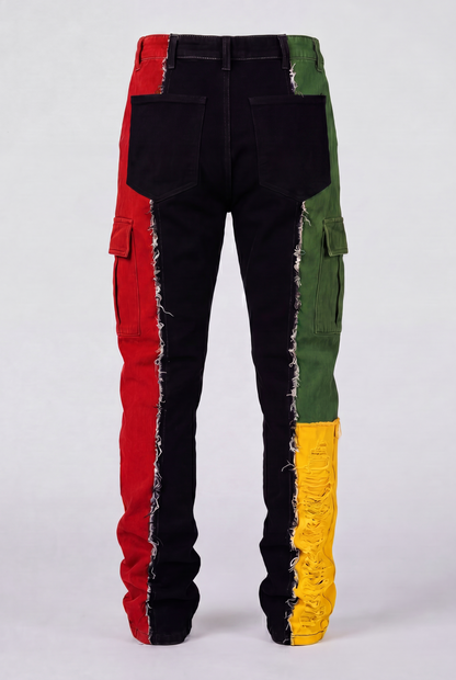 DIE ON SET split color panel denim jeans pre-order back print view | F.A.M.E. X streetwear