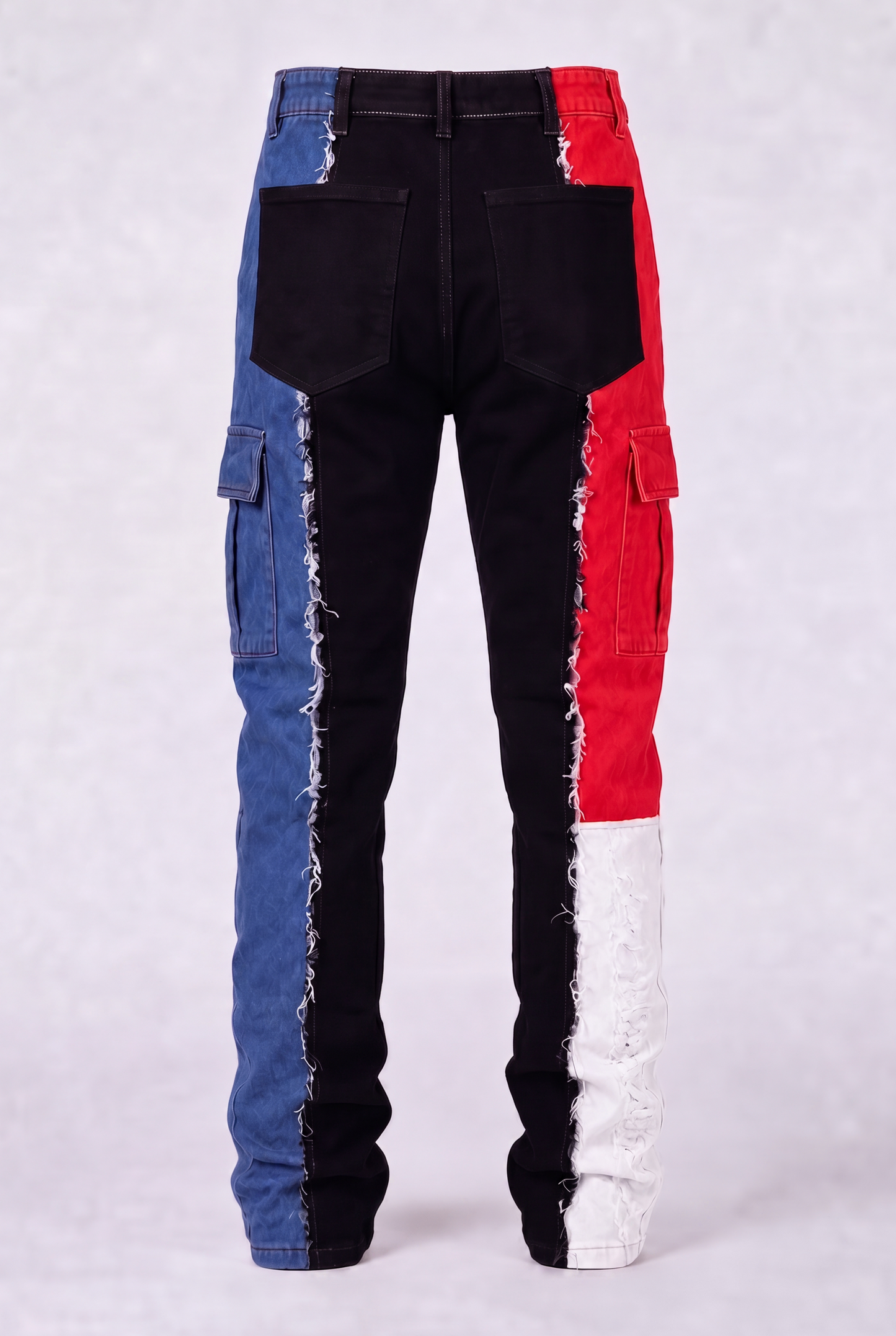 DIE ON SET split color panel denim jeans pre-order back print view | F.A.M.E. X streetwear