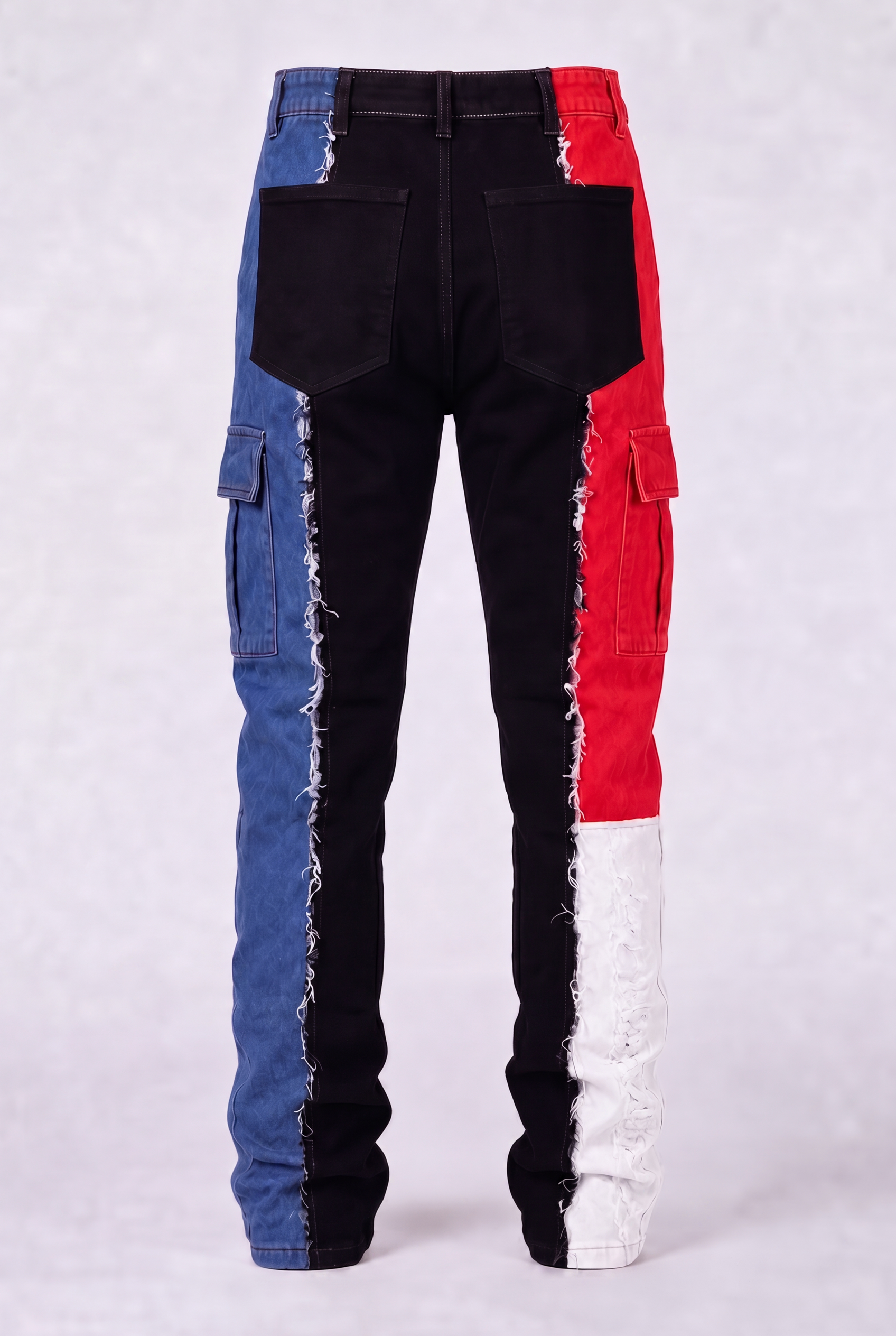 DIE ON SET split color panel denim jeans pre-order back print view | F.A.M.E. X streetwear