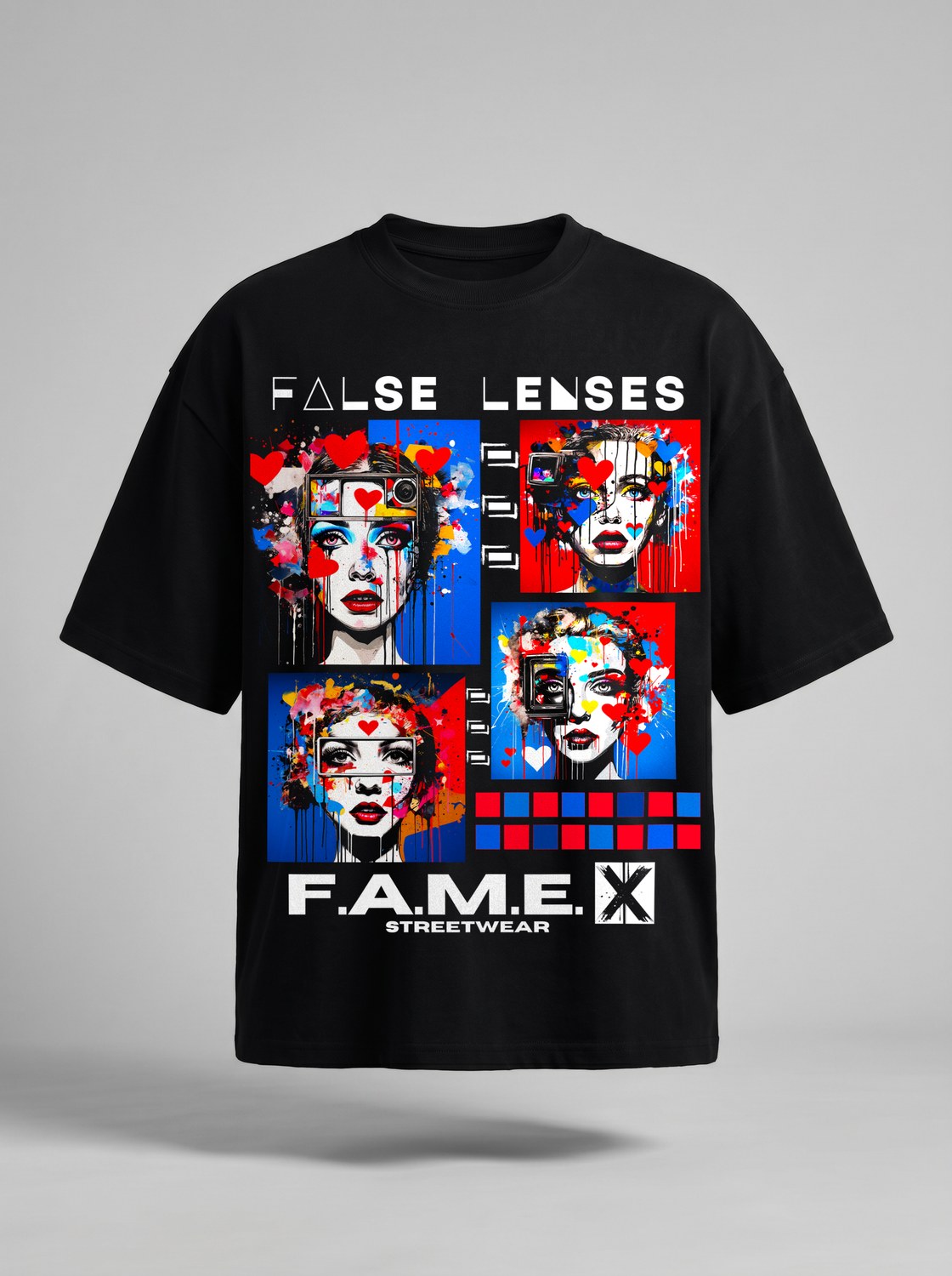 False Lenses pop surrealism lashes portrait graphic tee shirt in black | F.A.M.E. X streetwear