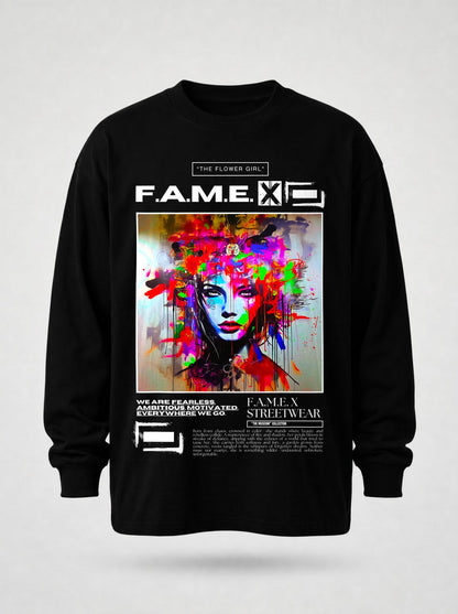 The Flower Girl flower crown pop art portrait long sleeve shirt in black | F.A.M.E. X streetwear