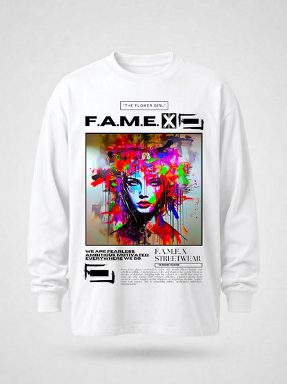 The Flower Girl flower crown pop art portrait long sleeve shirt in white | F.A.M.E. X streetwear