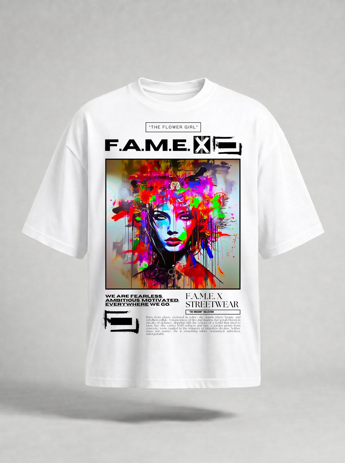 The Flower Girl flower crown pop art portrait graphic tee shirt in white | F.A.M.E. X streetwear