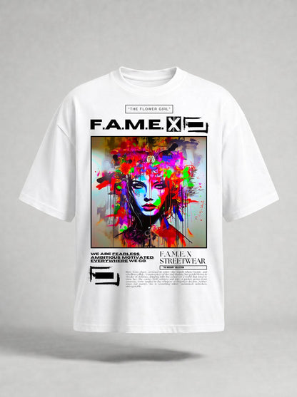 The Flower Girl flower crown pop art portrait graphic tee shirt in white | F.A.M.E. X streetwear