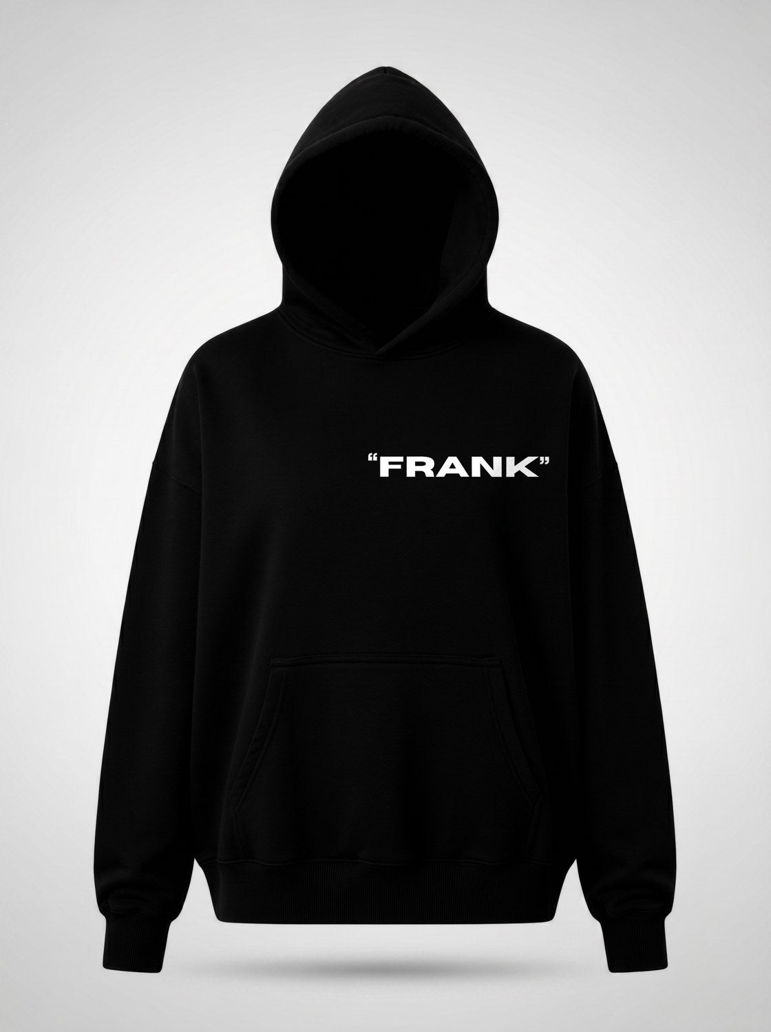 Frank Frankenstein parody art hoodie front view, in black | F.A.M.E. X streetwear