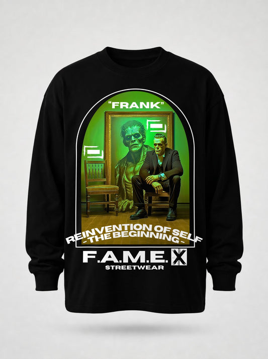 Frank Frankenstein parody art long sleeve shirt in black | F.A.M.E. X streetwear