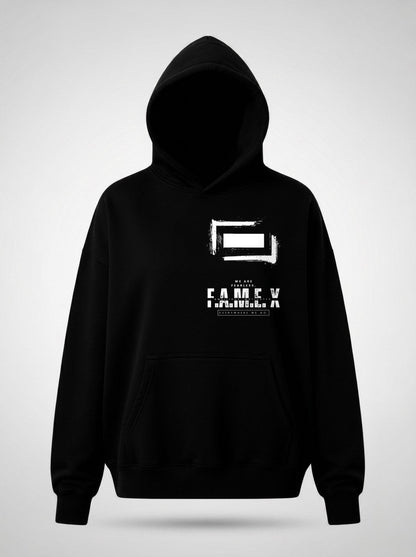 F.A.M.E. X broken frame logo hoodie front view, in black | F.A.M.E. X streetwear