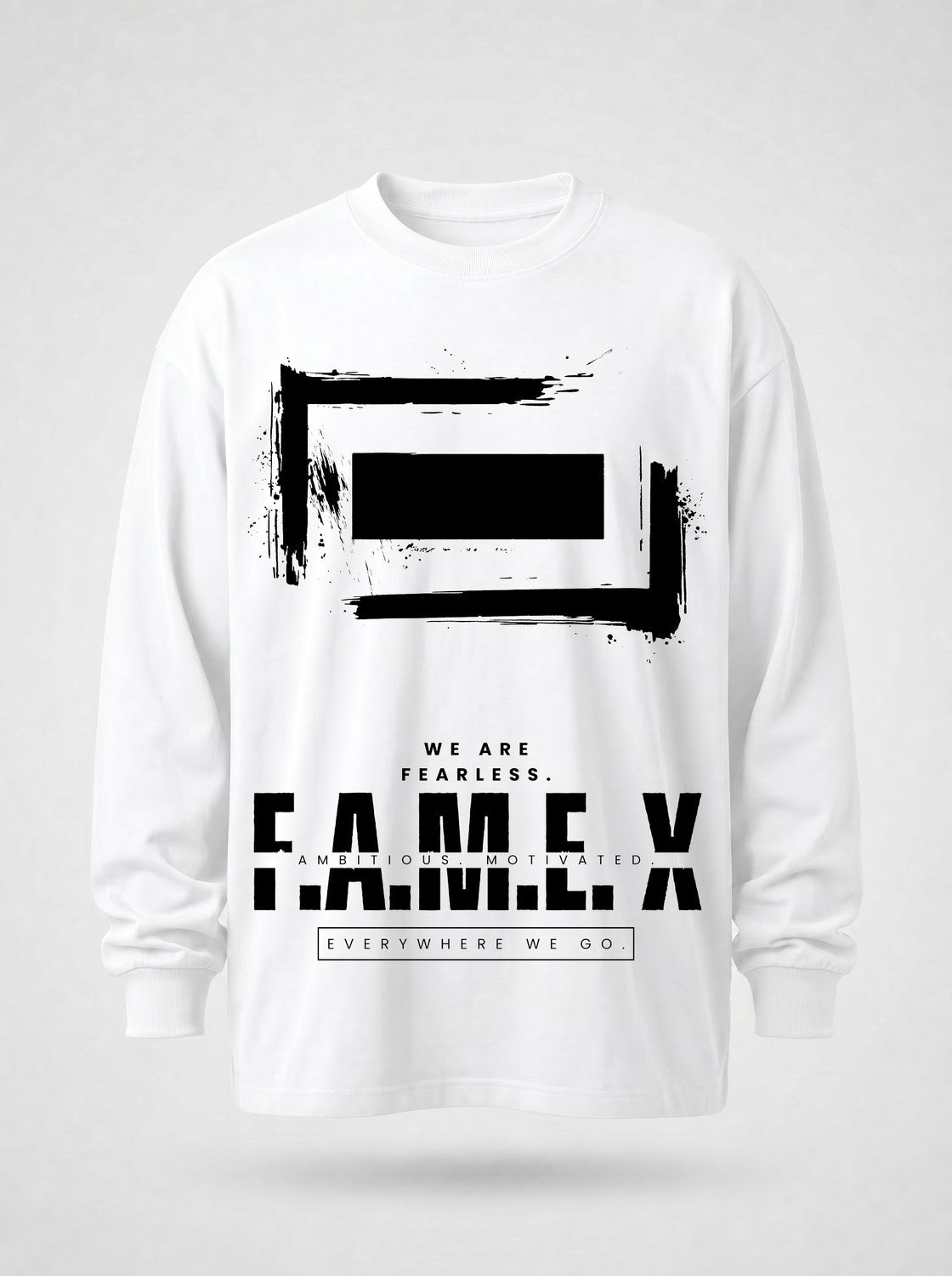 F.A.M.E. X broken frame logo long sleeve shirt in white | F.A.M.E. X streetwear