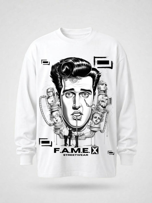 Man-Made King Elvis inspired king of rock pop art long sleeve shirt in white | F.A.M.E. X streetwear