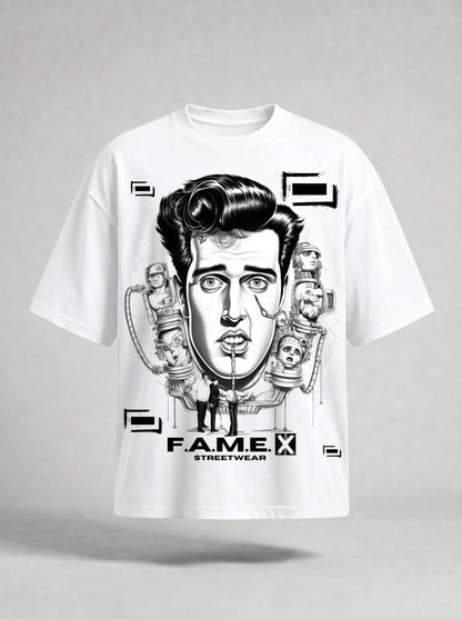 Man-Made King Elvis inspired king of rock pop art graphic tee shirt in white | F.A.M.E. X streetwear