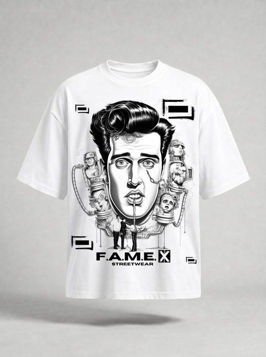 Man-Made King Elvis inspired king of rock pop art graphic tee shirt in white | F.A.M.E. X streetwear