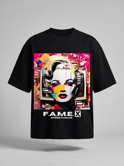 Marilyn Monroe pop art parody graphic tee shirt in black | F.A.M.E. X streetwear