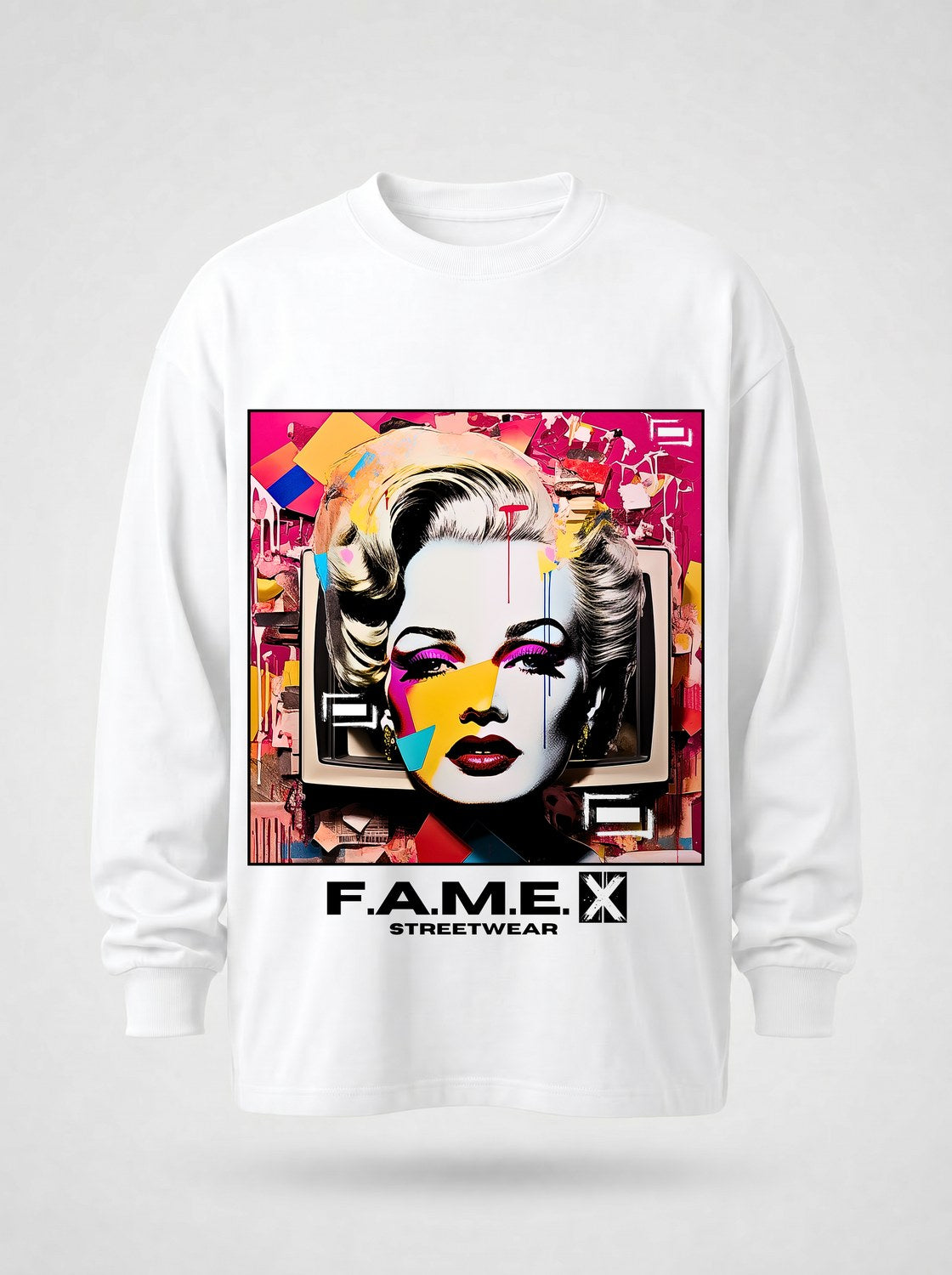Marilyn Monroe pop art parody long sleeve shirt in white | F.A.M.E. X streetwear
