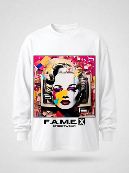Marilyn Monroe pop art parody long sleeve shirt in white | F.A.M.E. X streetwear
