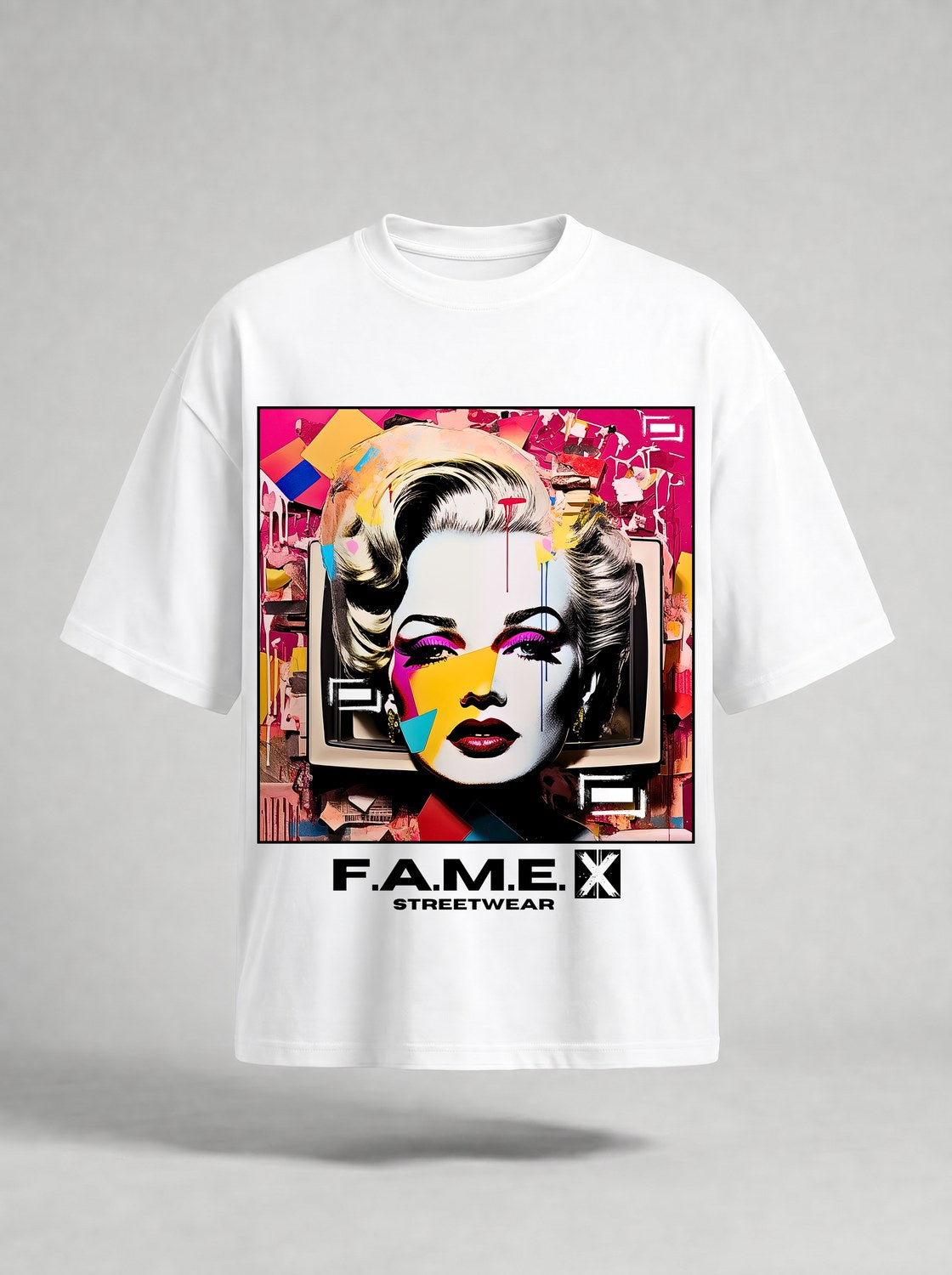 Marilyn Monroe pop art parody graphic tee shirt in white | F.A.M.E. X streetwear