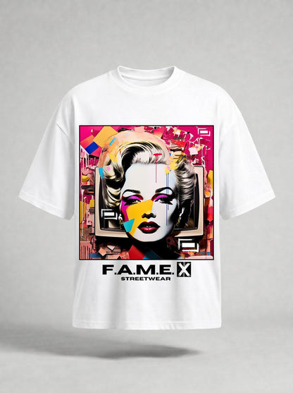 Marilyn Monroe pop art parody graphic tee shirt in white | F.A.M.E. X streetwear