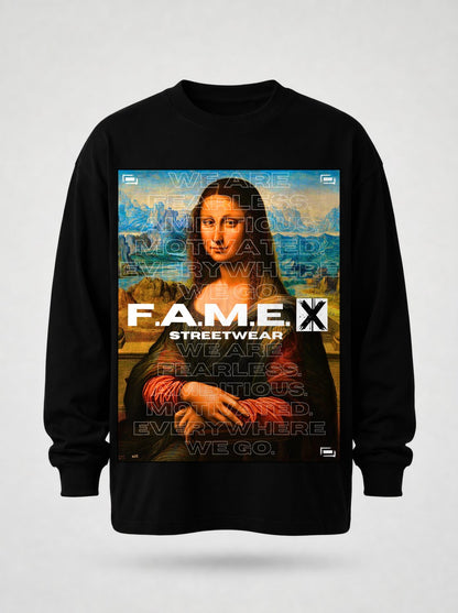 Mona Lisa twin parody art long sleeve shirt in black | F.A.M.E. X streetwear