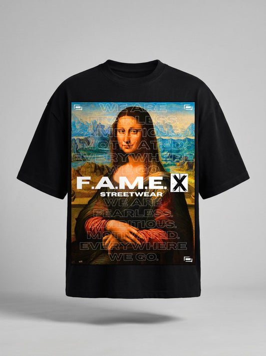 Mona Lisa twin parody art graphic tee shirt in black | F.A.M.E. X streetwear