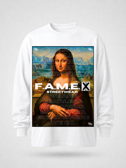 Mona Lisa twin parody art long sleeve shirt in white | F.A.M.E. X streetwear