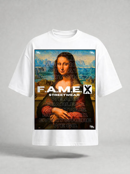 Mona Lisa twin parody art graphic tee shirt in white | F.A.M.E. X streetwear