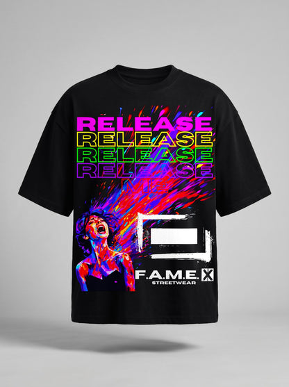 Release Me expressionist catharsis pop art graphic tee shirt in black | F.A.M.E. X streetwear