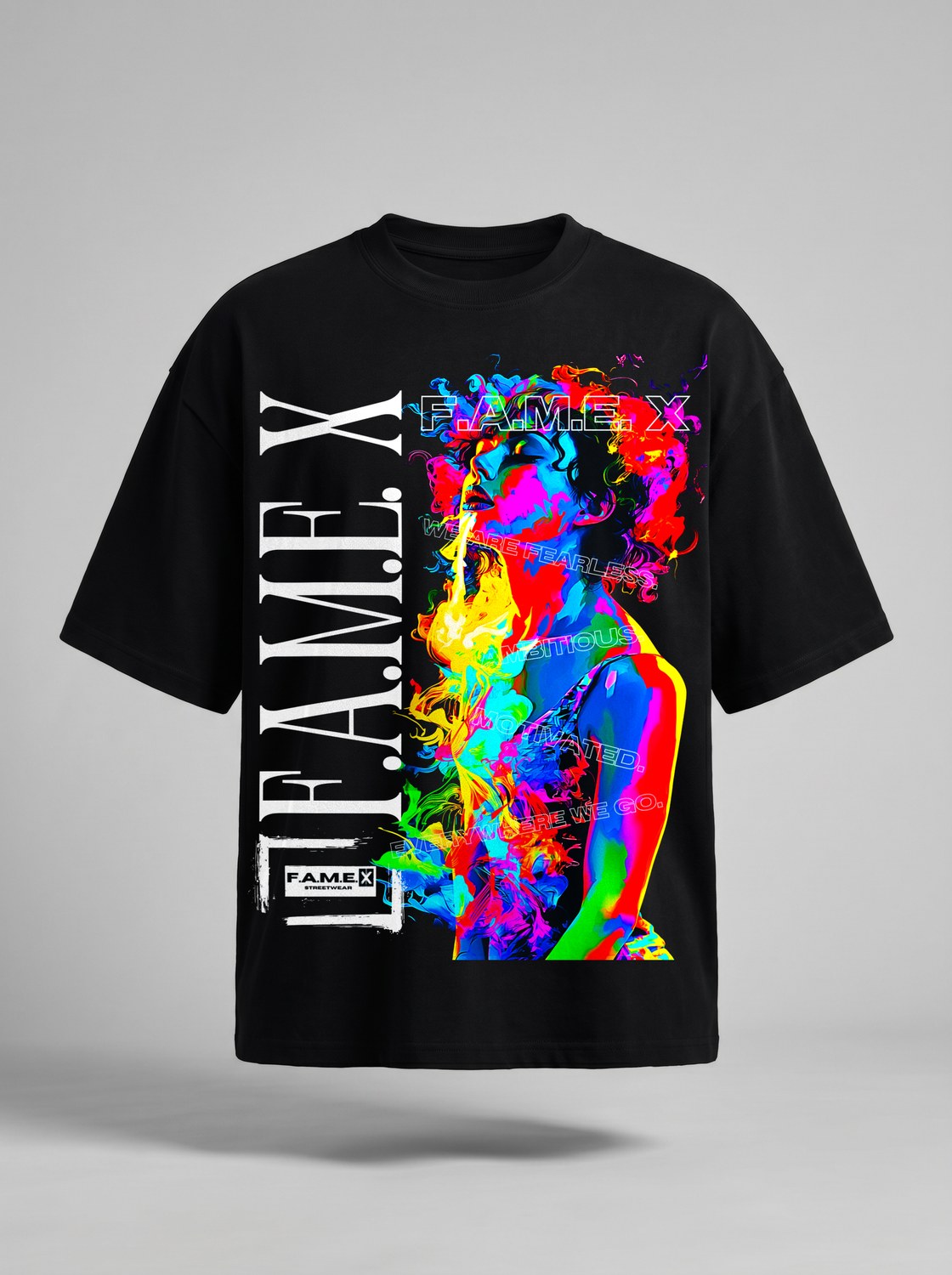 Smoker Girl pop art smoke portrait graphic tee shirt in black | F.A.M.E. X streetwear