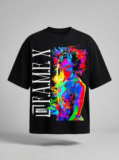Smoker Girl pop art smoke portrait graphic tee shirt in black | F.A.M.E. X streetwear