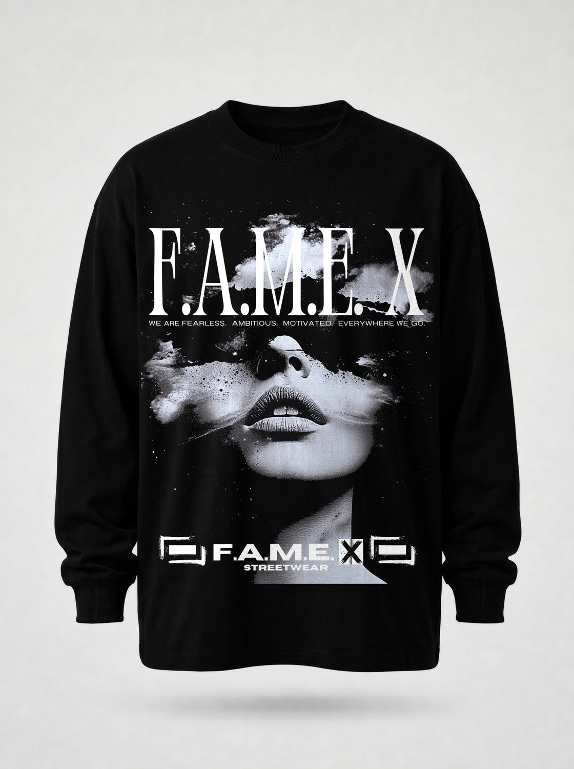 Star Gazer celestial pop art long sleeve shirt in black | F.A.M.E. X streetwear