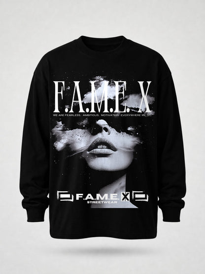 Star Gazer celestial pop art long sleeve shirt in black | F.A.M.E. X streetwear
