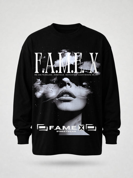 Star Gazer celestial pop art long sleeve shirt in black | F.A.M.E. X streetwear