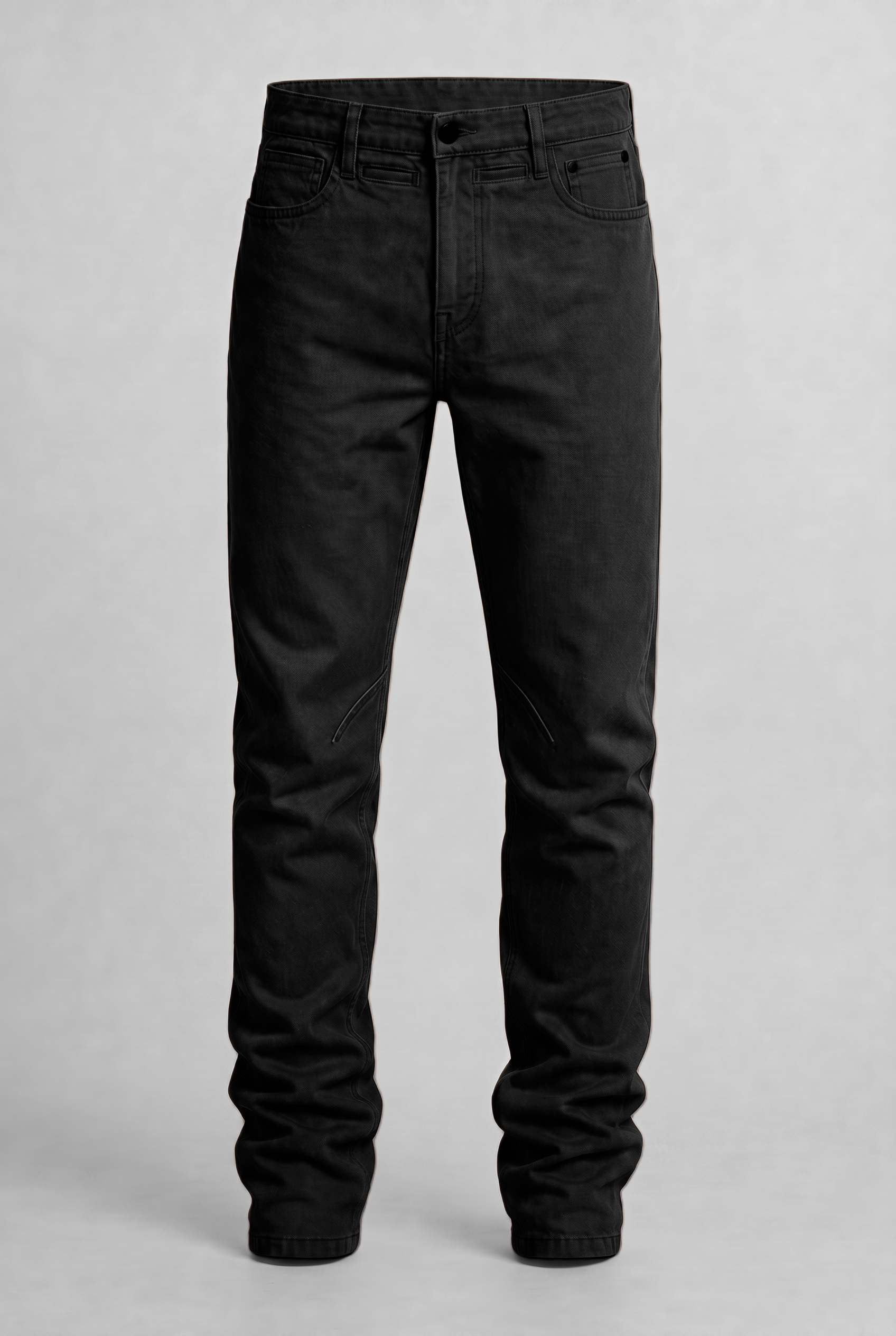 VITA NOVA new life single-color utility denim pants front view, in black | F.A.M.E. X streetwear