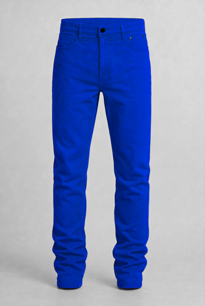 VITA NOVA new life single-color utility denim pants front view, in dark blue | F.A.M.E. X streetwear