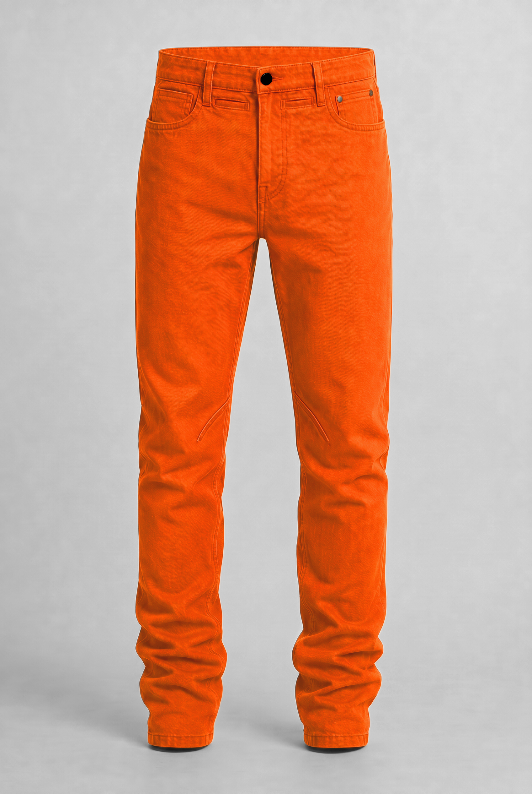 VITA NOVA new life single-color utility denim pants front view, in orange | F.A.M.E. X streetwear