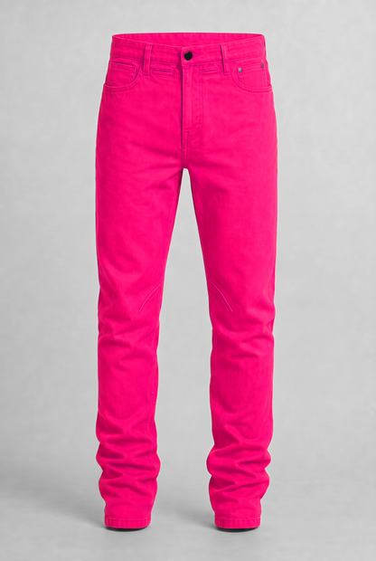 VITA NOVA new life single-color utility denim pants front view, in pink | F.A.M.E. X streetwear