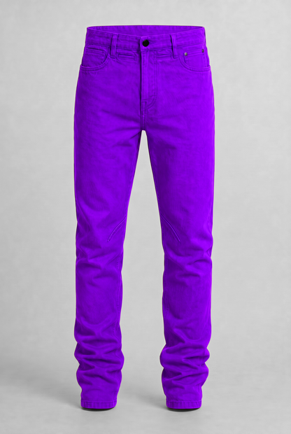 VITA NOVA new life single-color utility denim pants front view, in purple | F.A.M.E. X streetwear