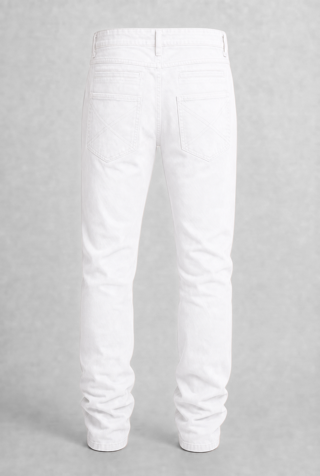 VITA NOVA new life single-color utility denim pants back view, in white | F.A.M.E. X streetwear