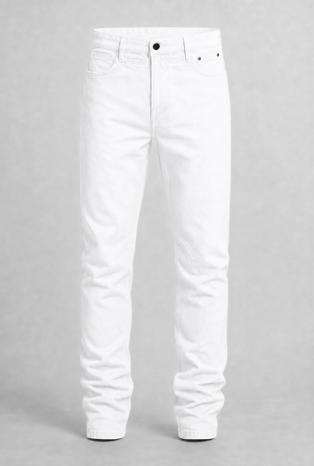 VITA NOVA new life single-color utility denim pants front view, in white | F.A.M.E. X streetwear